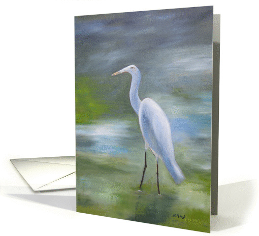 Egret bird art- blank inside card (1345834)