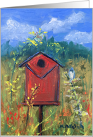 Red Bird House Blank Inside card