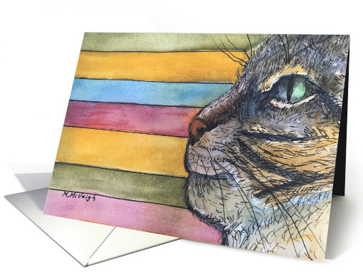 Cat art card blank inside with Stripes card (1747760)
