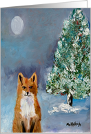 Winter Landscape with Fox and Moon Fine Art Blank Inside card