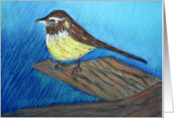 Brown & Yellow Bird on Blue Background, Painting - blank inside card