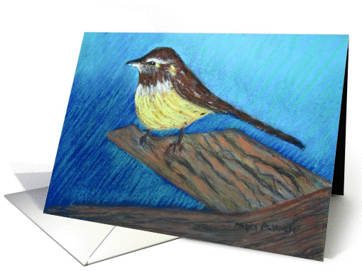 Thinking of you, Brown & Yellow Bird on Blue, Painting card (934170)