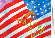USA flag and daylily- blank inside card