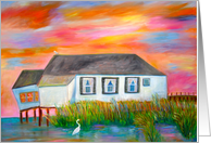 Old Shore House Sunset - Blank inside card