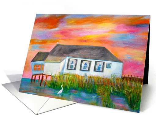 Old Shore House Sunset -Happy Birthday card (965677)