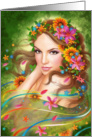 Blank Note Fantasy Beautiful fairy woman with flowers card