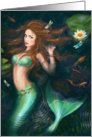 Blank Note Beautiful Fantasy mermaid in lake with lilies card