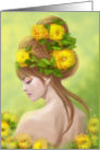 Beautiful Fantasy Spring woman in yellow flowers Blank Note card