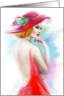 Blank Note Card, beautiful fashion woman in red hat card