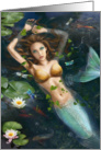 Beautiful Fantasy mermaid in lake with lilies. Fantasy Art. blank card