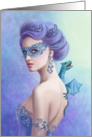 Fantasy winter woman, beautiful snow queen in mask with blue dragon card