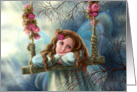 Beautiful young fairy butterfly on swing. card