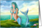 Fantasy beautiful young woman mermaid in sea. Blank Note card