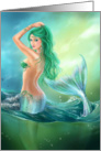 beautiful woman mermaid fantasy at ocean on waves. Blank Note card