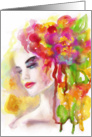 Spring woman. Abstract portrait , hand painted . Blank Note card