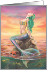 Mermaid on a stone at sunset Blank Note card