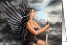 Beautiful black angel in the clouds card