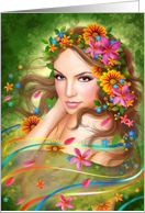 Blank Note Fantasy Beautiful fairy woman with flowers card