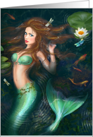 Blank Note Beautiful Fantasy mermaid in lake with lilies card