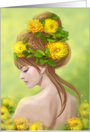 Beautiful Fantasy Spring woman in yellow flowers Blank Note card