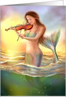 Beautiful woman fantasy mermaid plays on violin. Blank Note Card