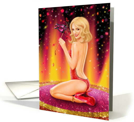 Glamour beautiful Pin up Girl Masquerade show Party card (1373554)