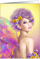Beautiful fairy butterfly at pink and purple flower . Fantasy Art card
