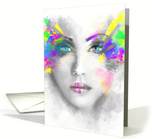 Multicolored abstract Woman Beautiful portrait. Blank Note card