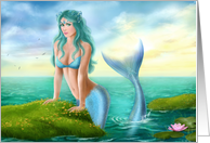Fantasy beautiful young woman mermaid in sea. Blank Note card