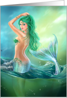 beautiful woman mermaid fantasy at ocean on waves. Blank Note card