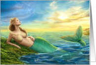 Beautiful princess- fantasy mermaid at sunset .Blank Note card