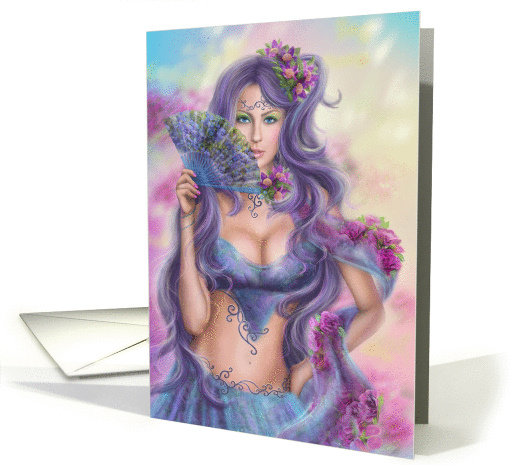 beautiful girl fairy fantasy with fan. Blank Note card (1433732)