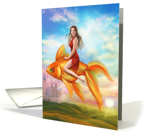 Beautiful Fairy and Goldfish Blank Note Any Occasion card (1527928)