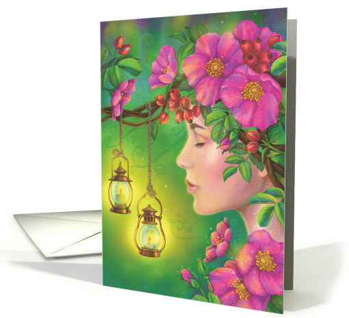 Beautiful Fairy with wild roses. Blank Note card (1756312)