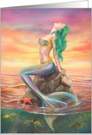 Mermaid on a stone at sunset Blank Note card