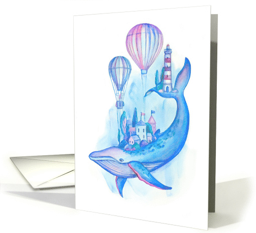 Whale and sea watercolor Blank Note card (1759178)