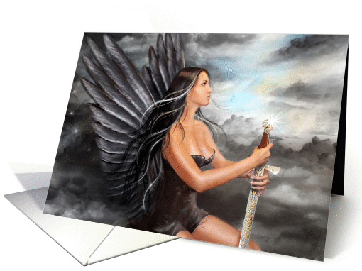Beautiful black angel in the clouds card (554953)