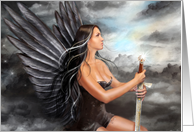 Beautiful black angel in the clouds card