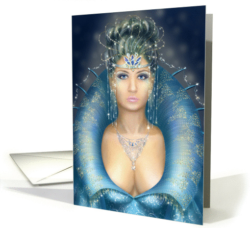 Silver and Blue Fantasy Queen Blank Note card (554966)