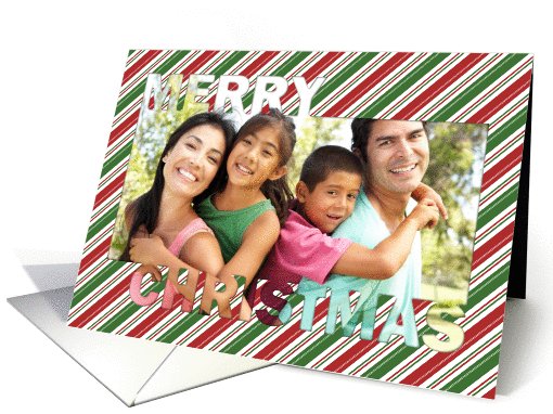 Merry Christmas Cut Out Photo Card - Red Green Stripes card (878742)