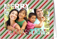 Merry Christmas Cut Out Photo Card - Red Green Stripes card