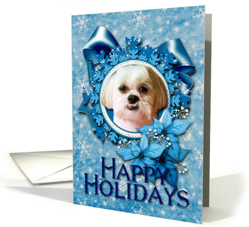 Christmas - Happy Holidays - Shih Tzu - Blue Snowflakes card (881553)