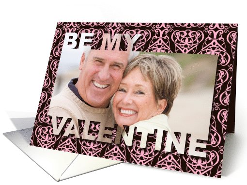 Be My Valentine Cut Out Photo Card - Pink Black Scroll card (889527)
