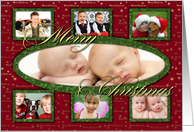 Merry Christmas Green Glitter Effect Seven Photo Card