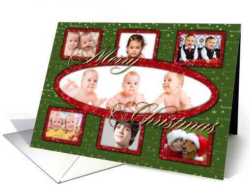 Merry Christmas Red Glitter Effect Seven Photo card (893002)