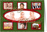 Merry Christmas Red Glitter Effect Seven Photo Card