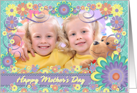Mother’s Day - Spring Flowers Photo Card - Aqua card