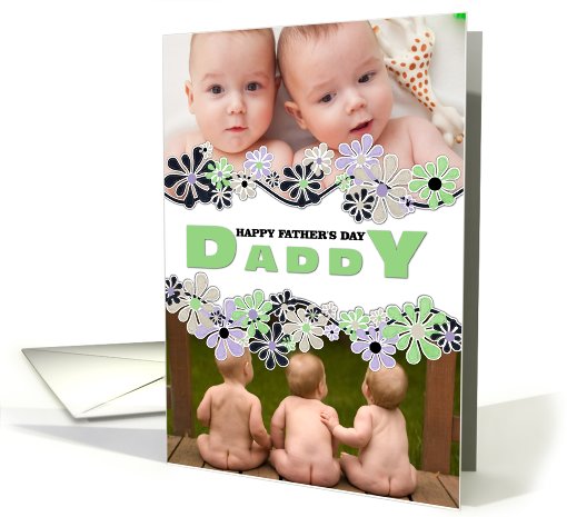 Happy Father's Day Center Blossoms Green Photo card (927287)