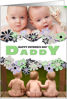 Happy Father’s Day Center Blossoms Green Photo Card