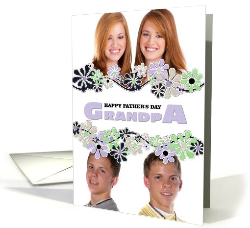 Happy Father's Day Grandpa Center Blossoms Purple Photo card (927301)